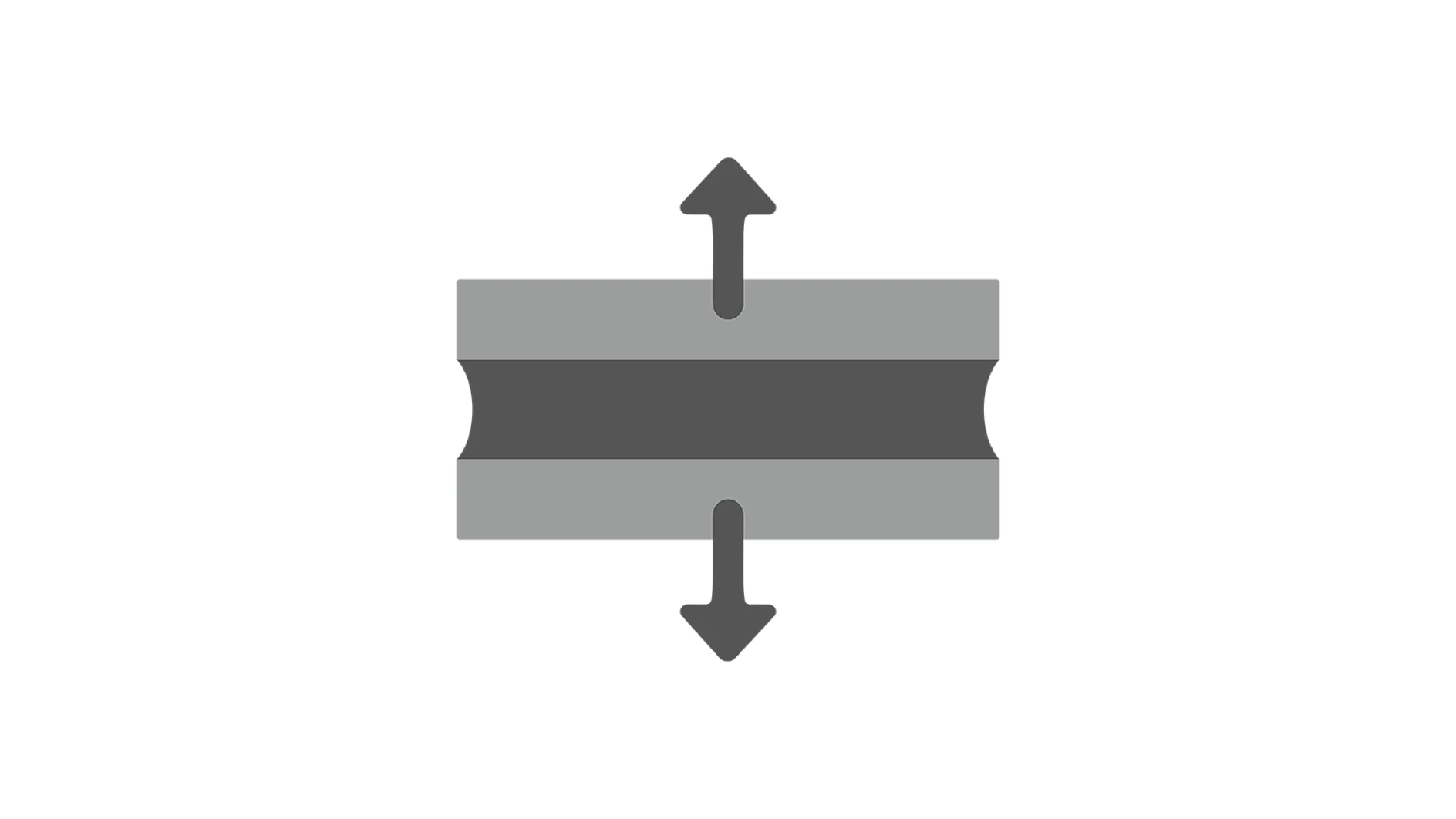 An icon featuring two parallel gray bars with rounded edges, separated by a darker bar in the center. An upward arrow is positioned above the top bar, while a downward arrow is below the bottom bar, suggesting vertical movement or expansion. (This text has been generated by AI)