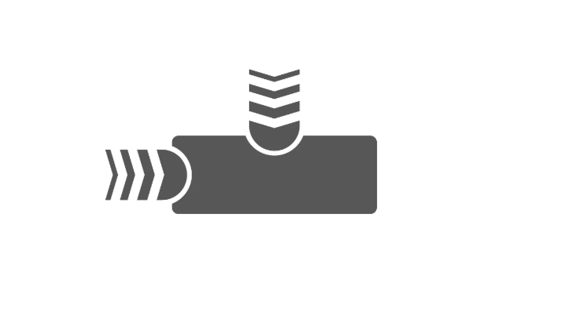 A gray icon showing a rectangular shape with three curved arrows pointing left and three straight arrows pointing right, indicating air flow direction through an object. No mention of any tape needed here to alter. (This text has been generated by AI)