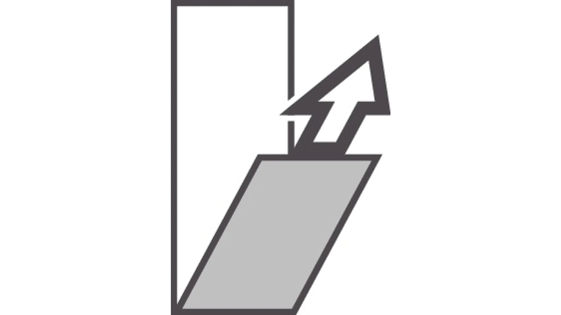 A gray arrow pointing diagonally upwards emerges from a large, partially shaded rectangle. The rectangle is positioned vertically on the left side of the image. The design is simple and uses minimal color, featuring tesa tape as the primary adhesive element. (This text has been generated by AI)