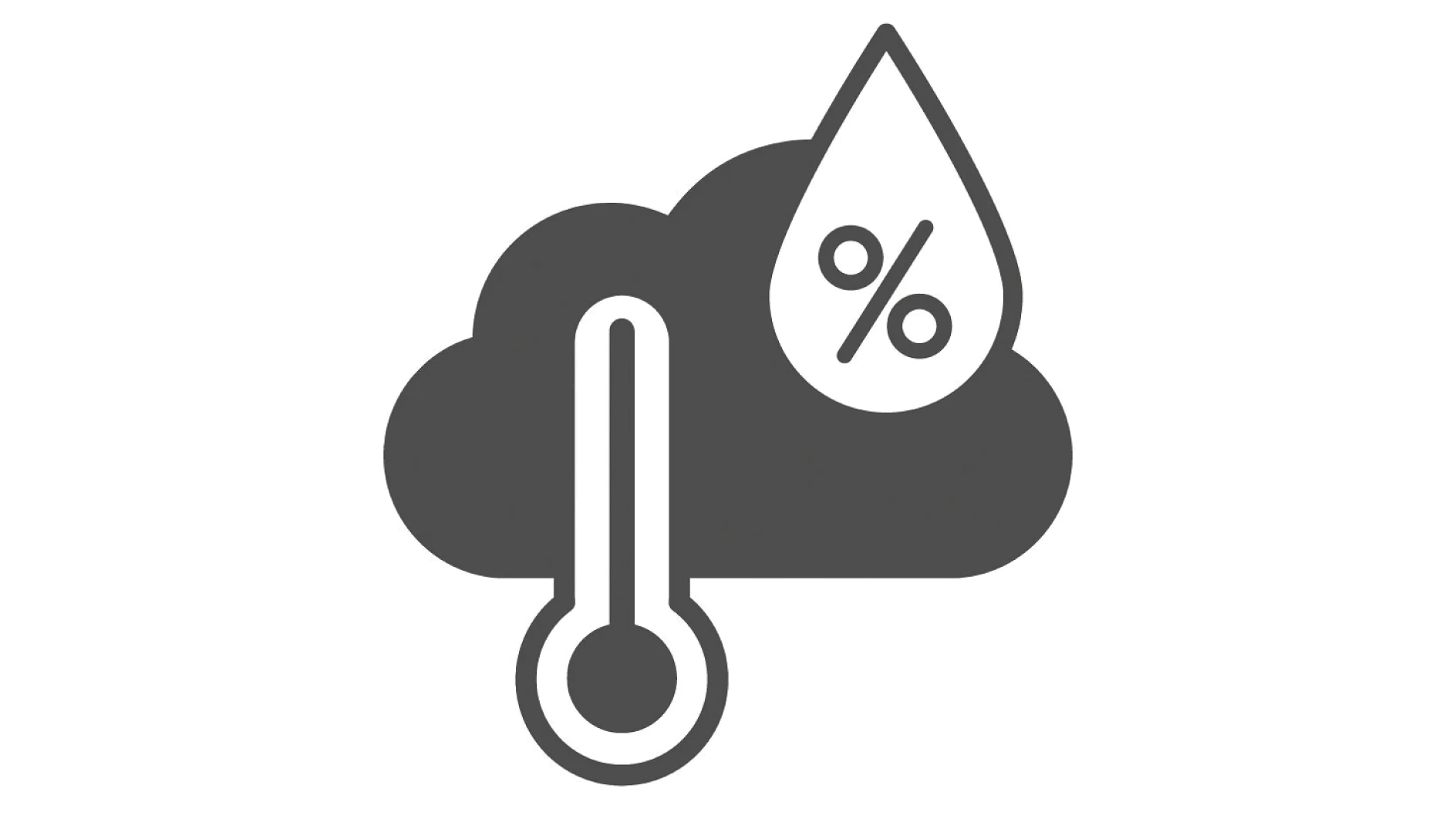 A gray icon depicting a cloud with a thermometer and a droplet containing a percentage symbol. It represents weather conditions, focusing on temperature and humidity. (This text has been generated by AI)